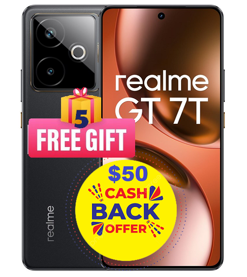 Realme GT 7T 256GB/(12GB+12GB) (5 FREE GIFTS + Cash Back)