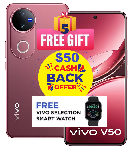 Vivo V50 5G 256GB/(12GB +12GB)(Free Watch + 5 FREE GIFTS + Cash Back)