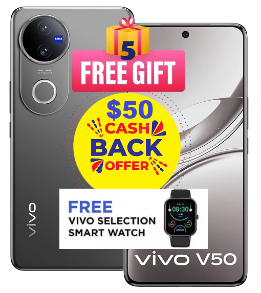 Vivo V50 5G 256GB/(12GB +12GB)(Free Watch + 5 FREE GIFTS + Cash Back)