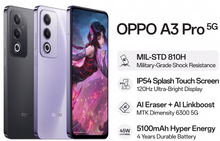 Oppo A3 Pro 5G 128GB/(6GB+6GB) (5 FREE GIFTS)